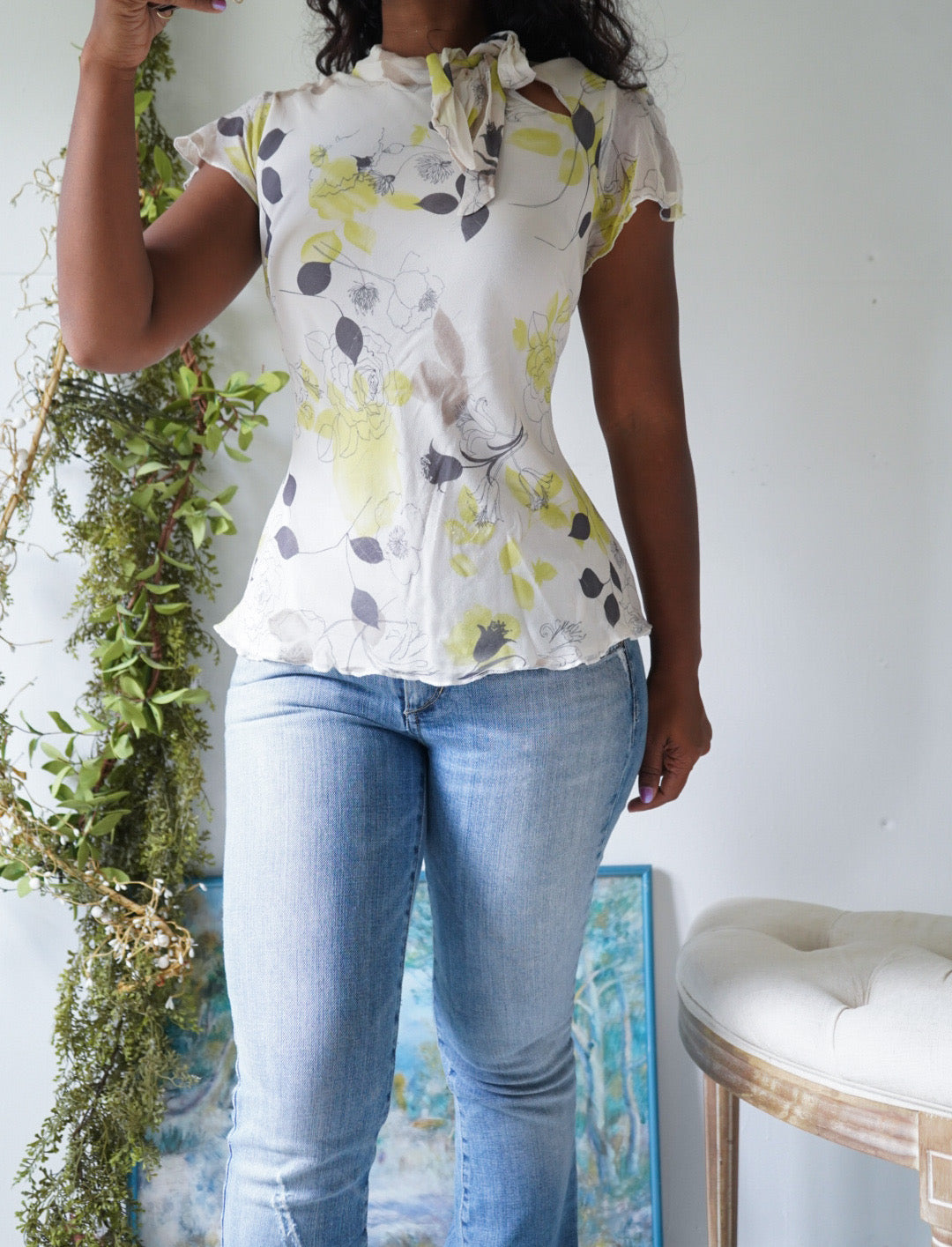 Y2K Silk Tie Neck Blouse