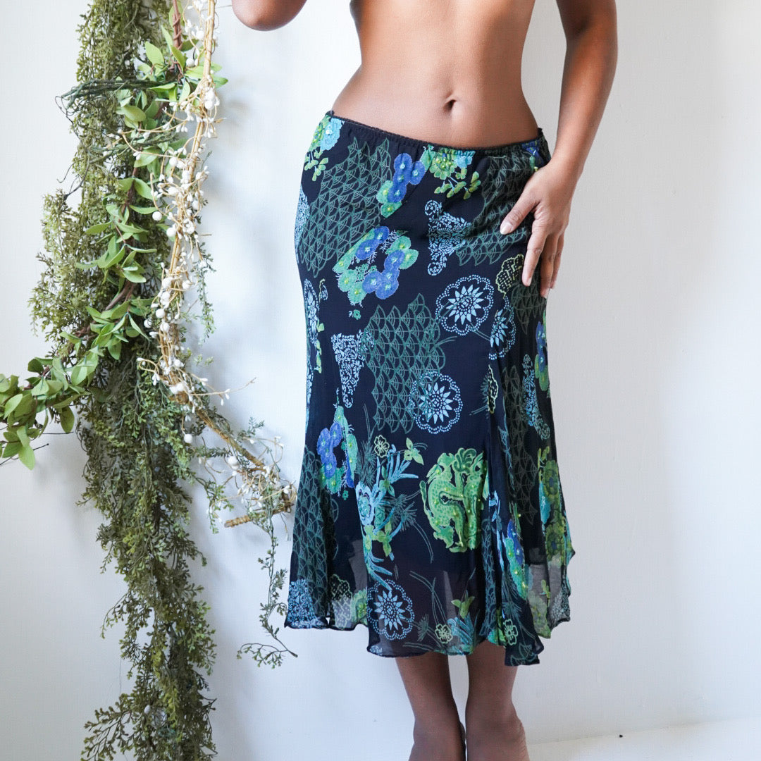 Boho Sequin Floral Midi Skirt