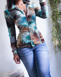 Y2K Tie Dye Velvet Bustier Style Collared Top