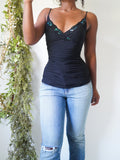 Y2K Staple Ruched Black Cami
