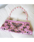 Pink Satin Beaded Butterfly Purse