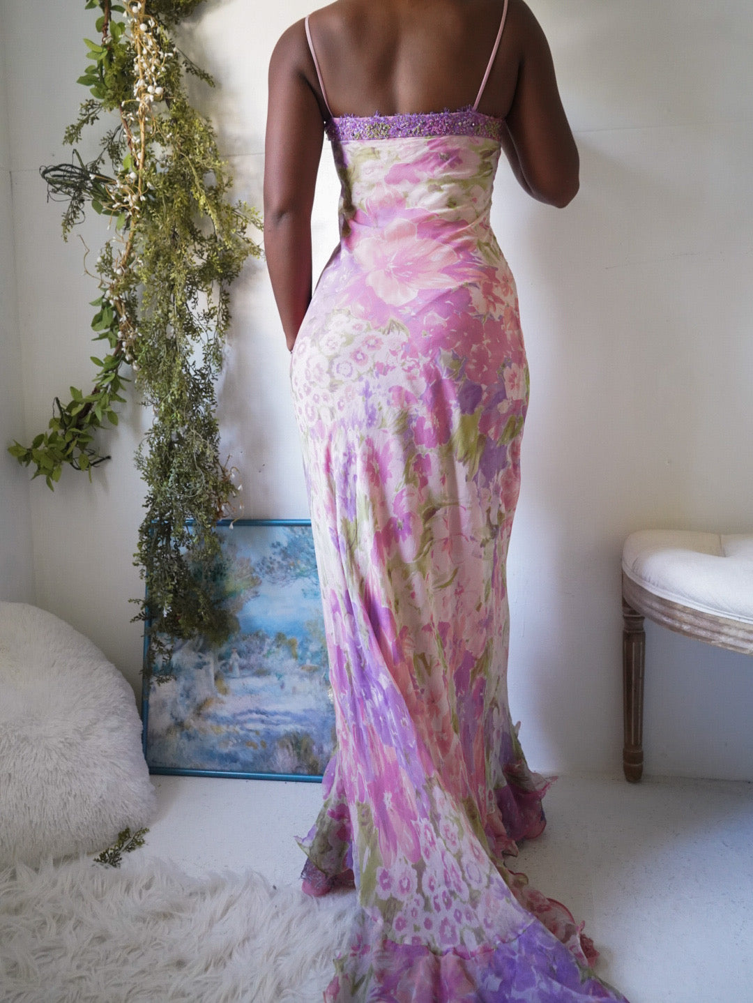 Rare Vintage Y2K Pastel Watercolor Silk Gown