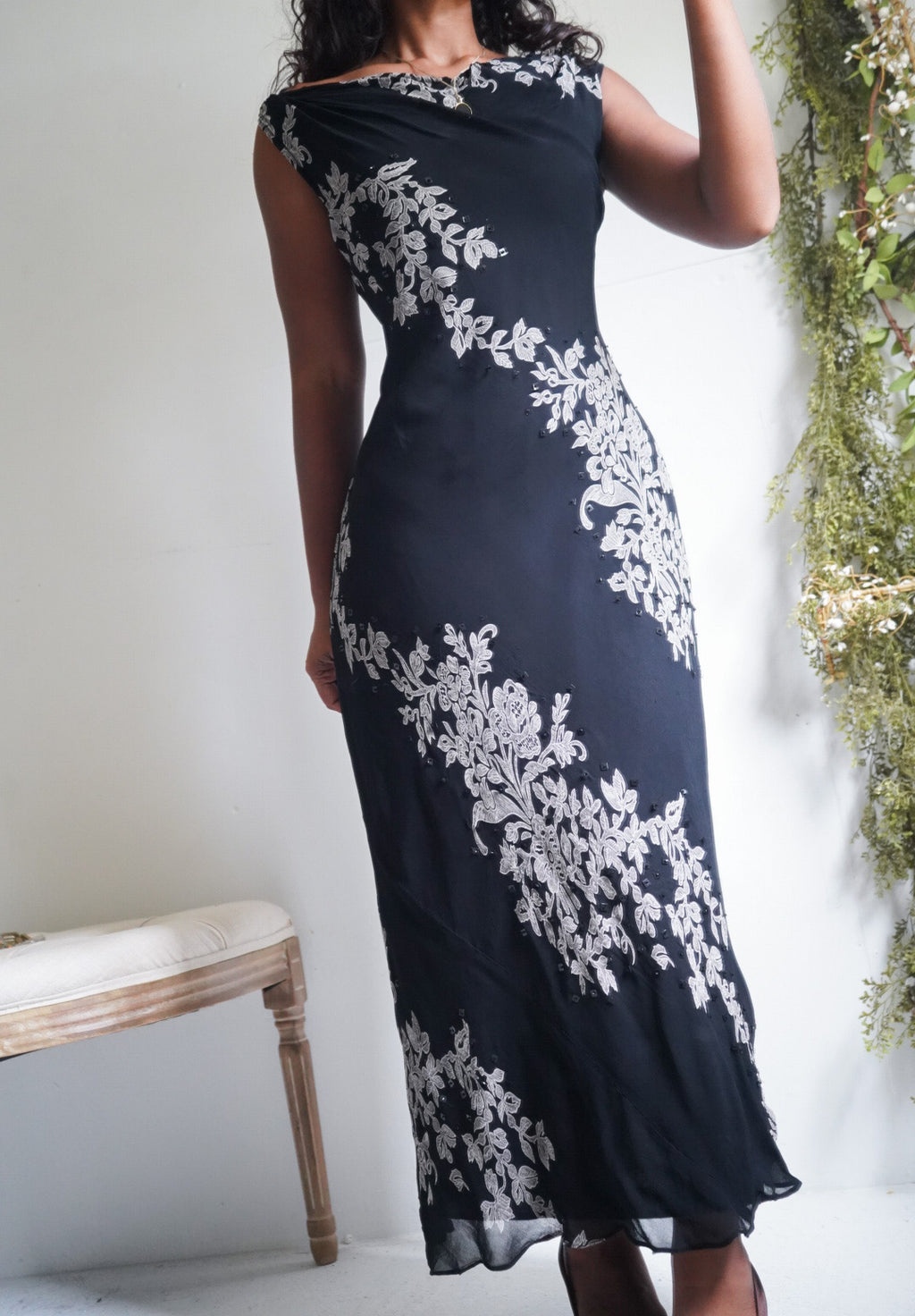 Y2K Floral Cowled Boat Neck Dress