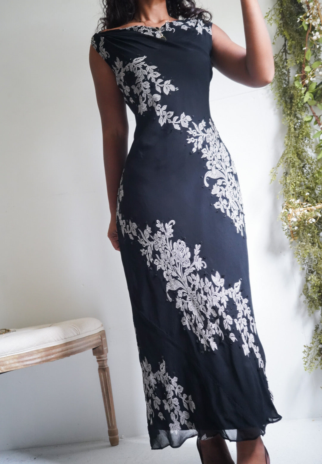 Y2K Floral Cowled Boat Neck Dress