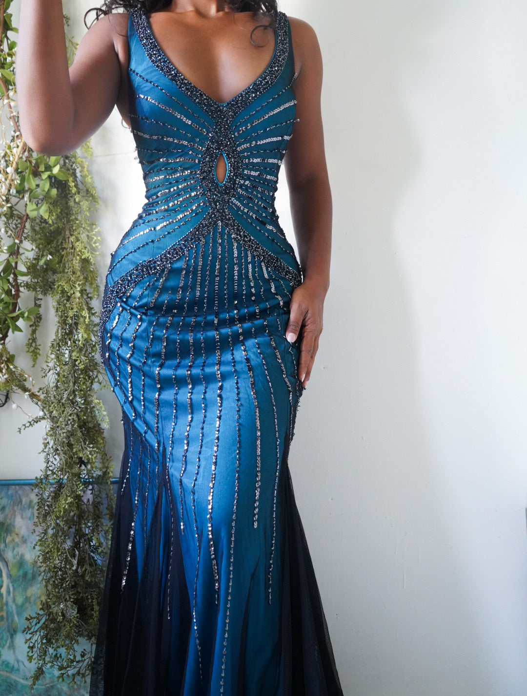 Y2K Layered Beaded Mermaid Backless Gown