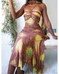 Rare Vintage Y2K Brown Abstract Silk Fairy Gown