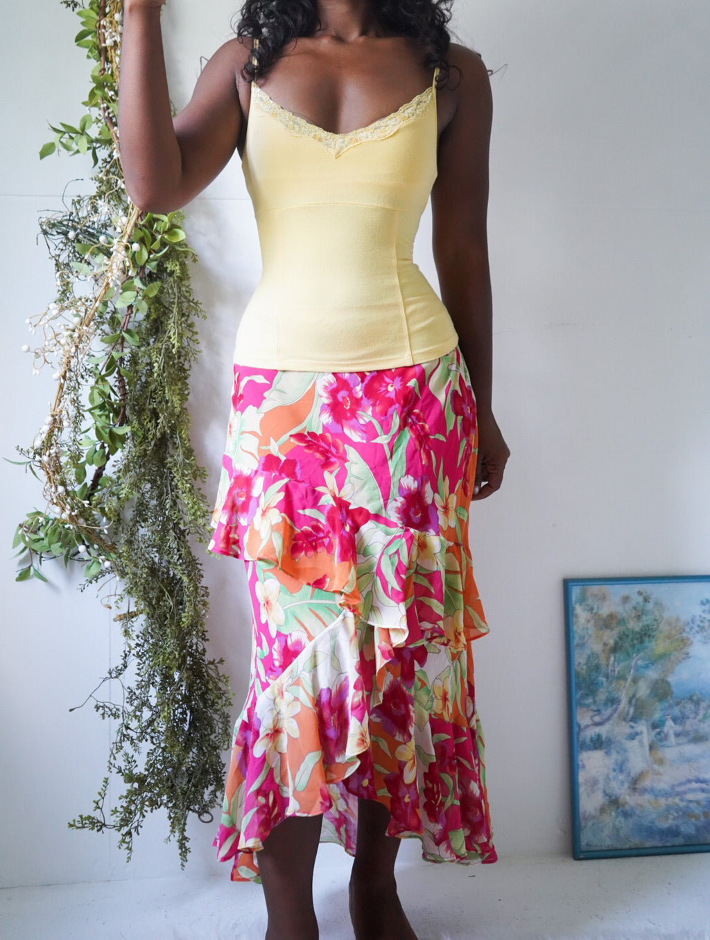 Y2K Bright Tropical Floral Chaps Skirt