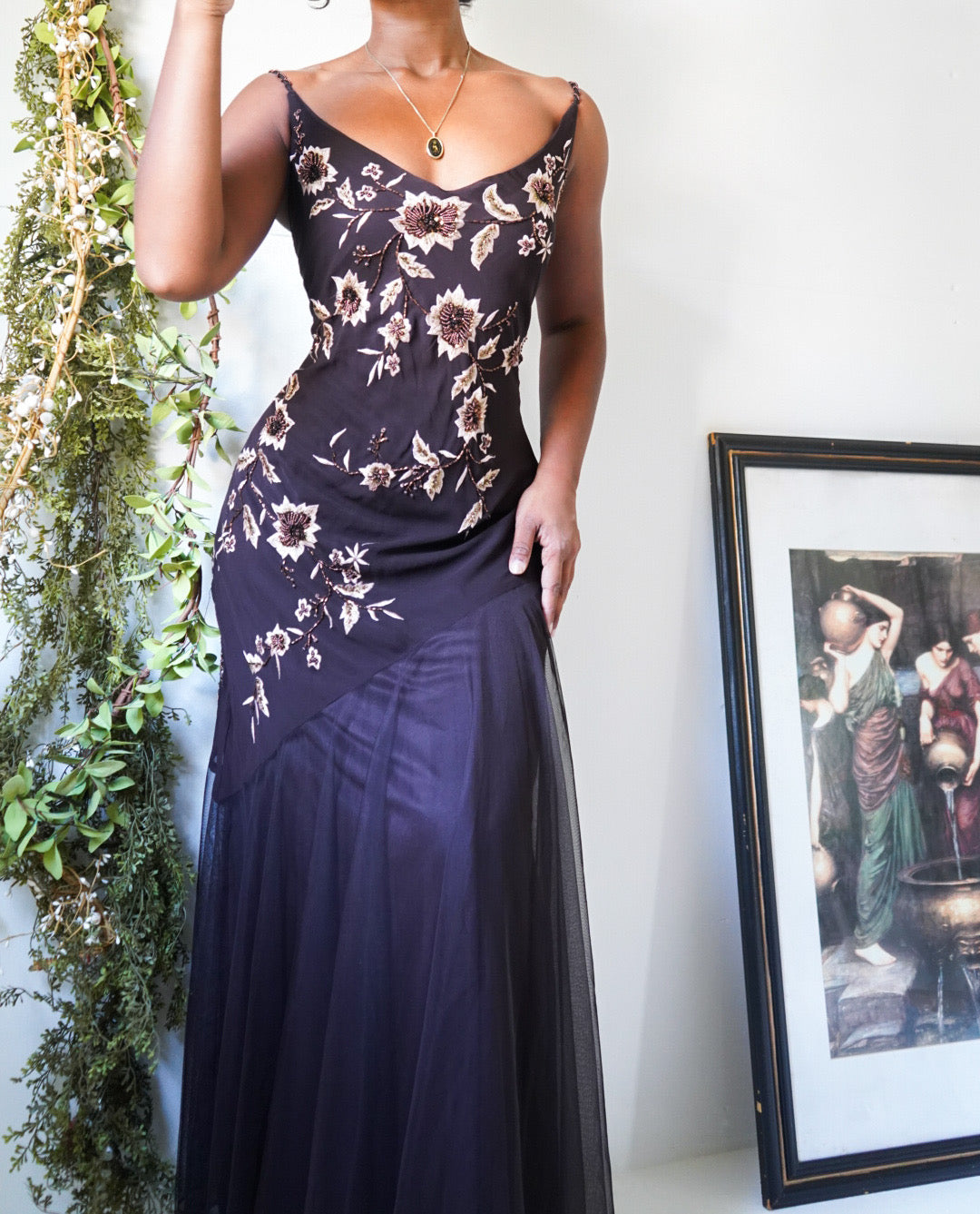 Chocolate Embroidered and Beaded Gown (M)