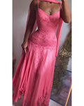 Y2K Coral Pink Silk Beaded Fairy Dress with Scarf