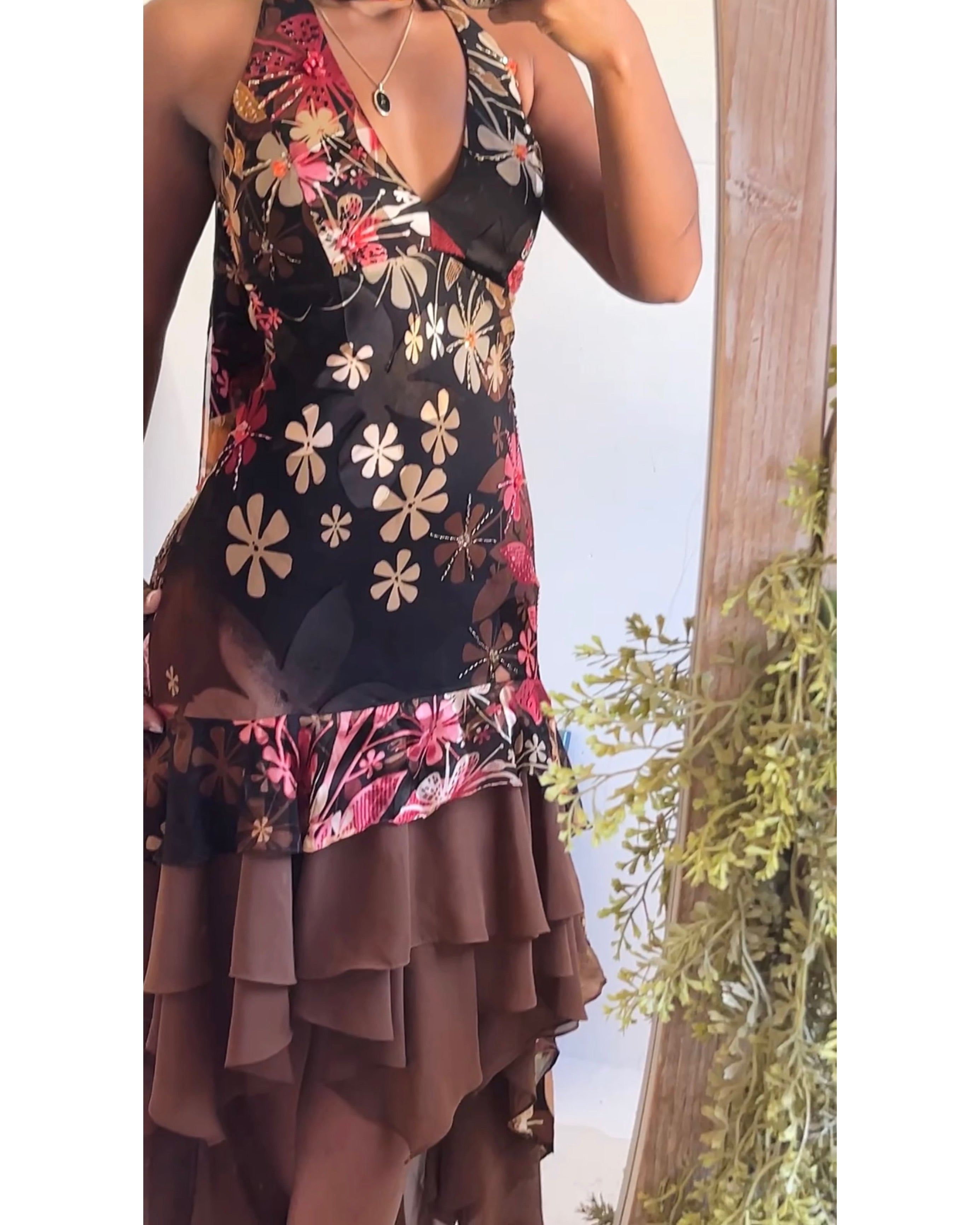 Rare Halter Ruffle Hem Fairy Midi Dress