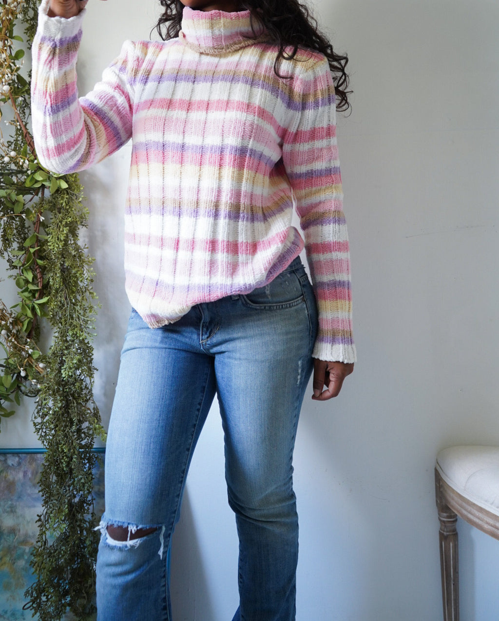 Y2K Pastel Stripe Turtleneck Sweater