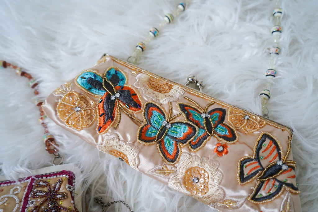 Rare Vintage Y2K Champagne Butterfly Purse