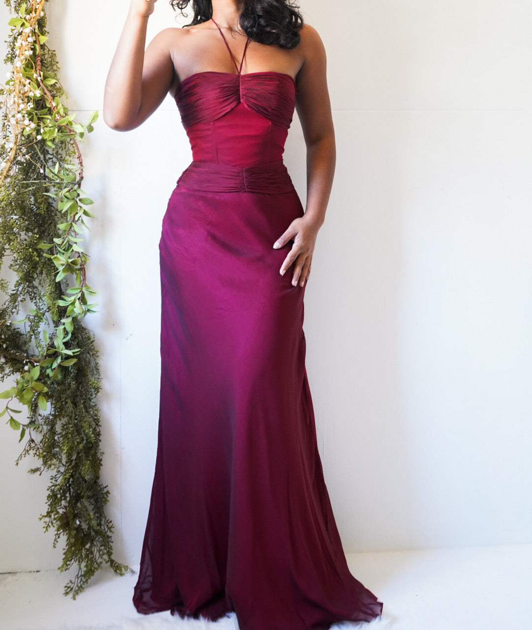 Iridescent Crimson Silk Corset Gown