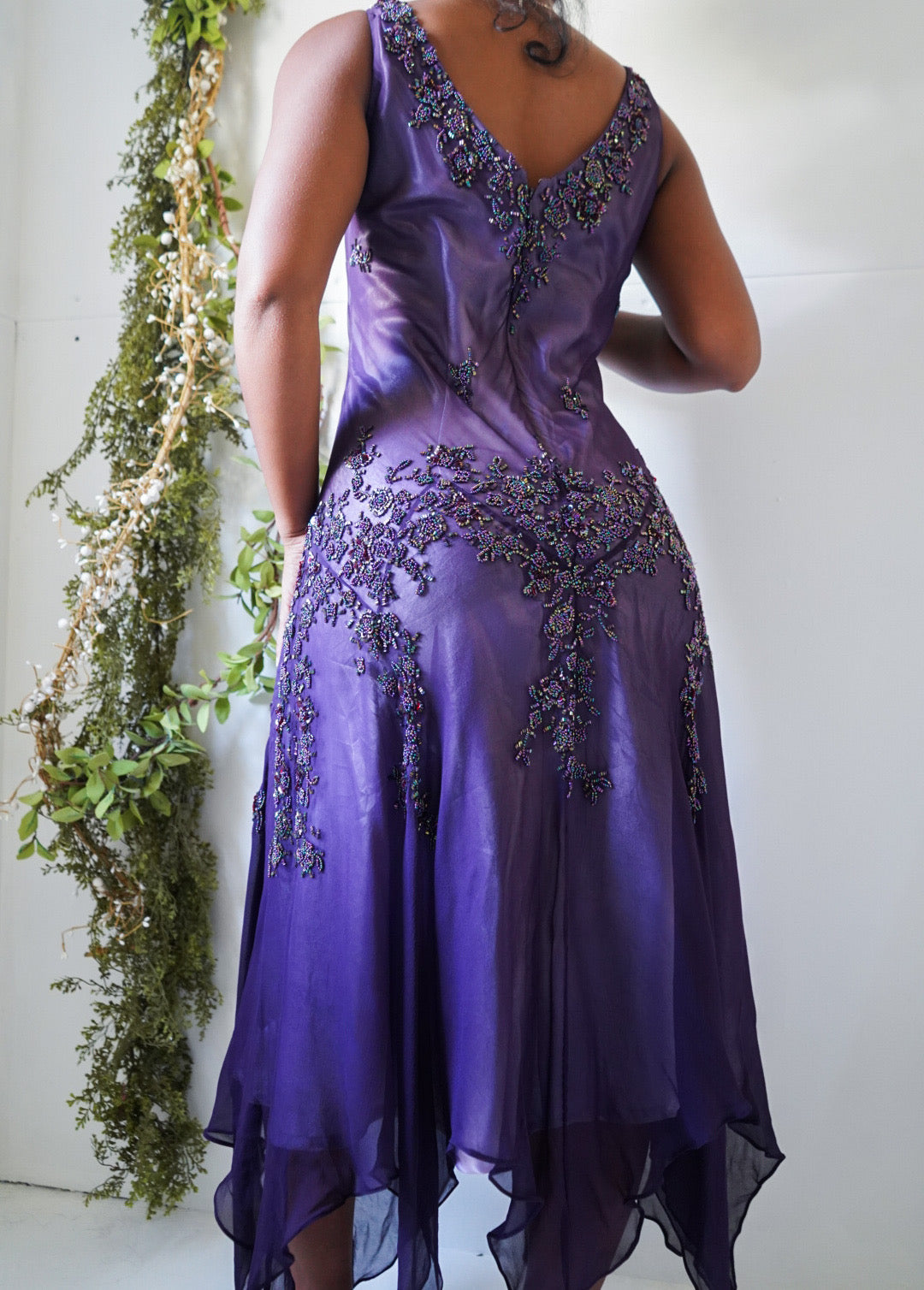Vintage Purple Silk Fully Beaded Fairy Dress