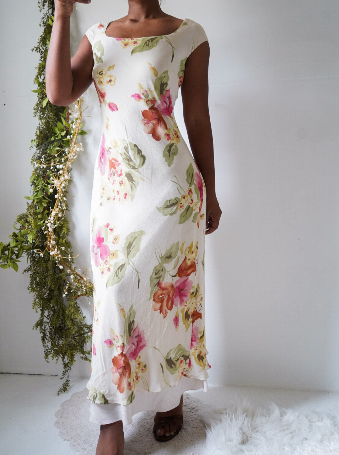 Y2K Romantic Silk Floral Dress