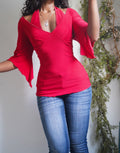 Y2K Bright Red Layered Neckline Top