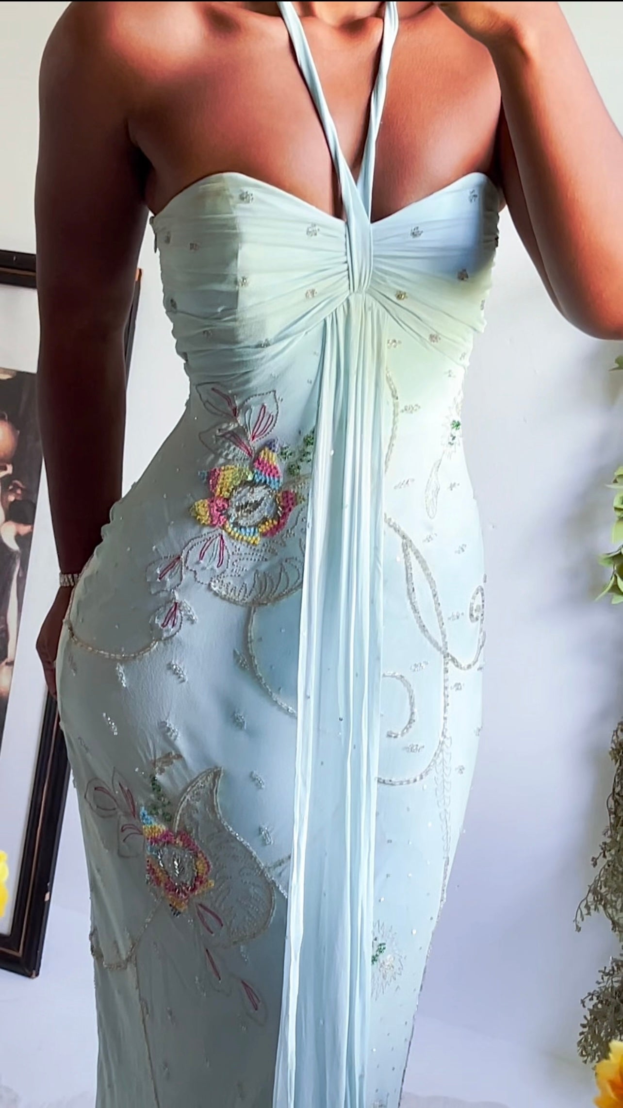 Y2K Pastel Blue Silk Beaded Fairy Gown