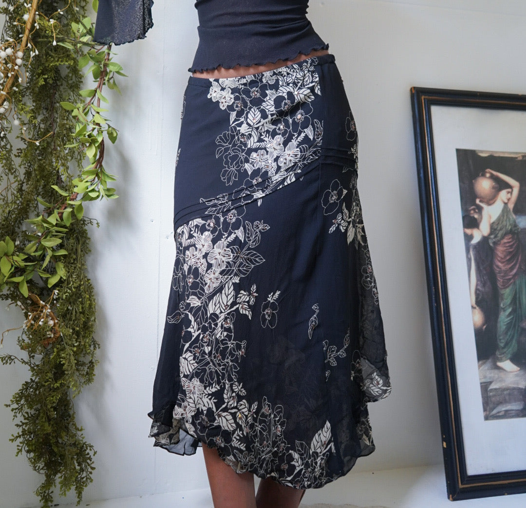 Paisley Black Beaded Silk Skirt
