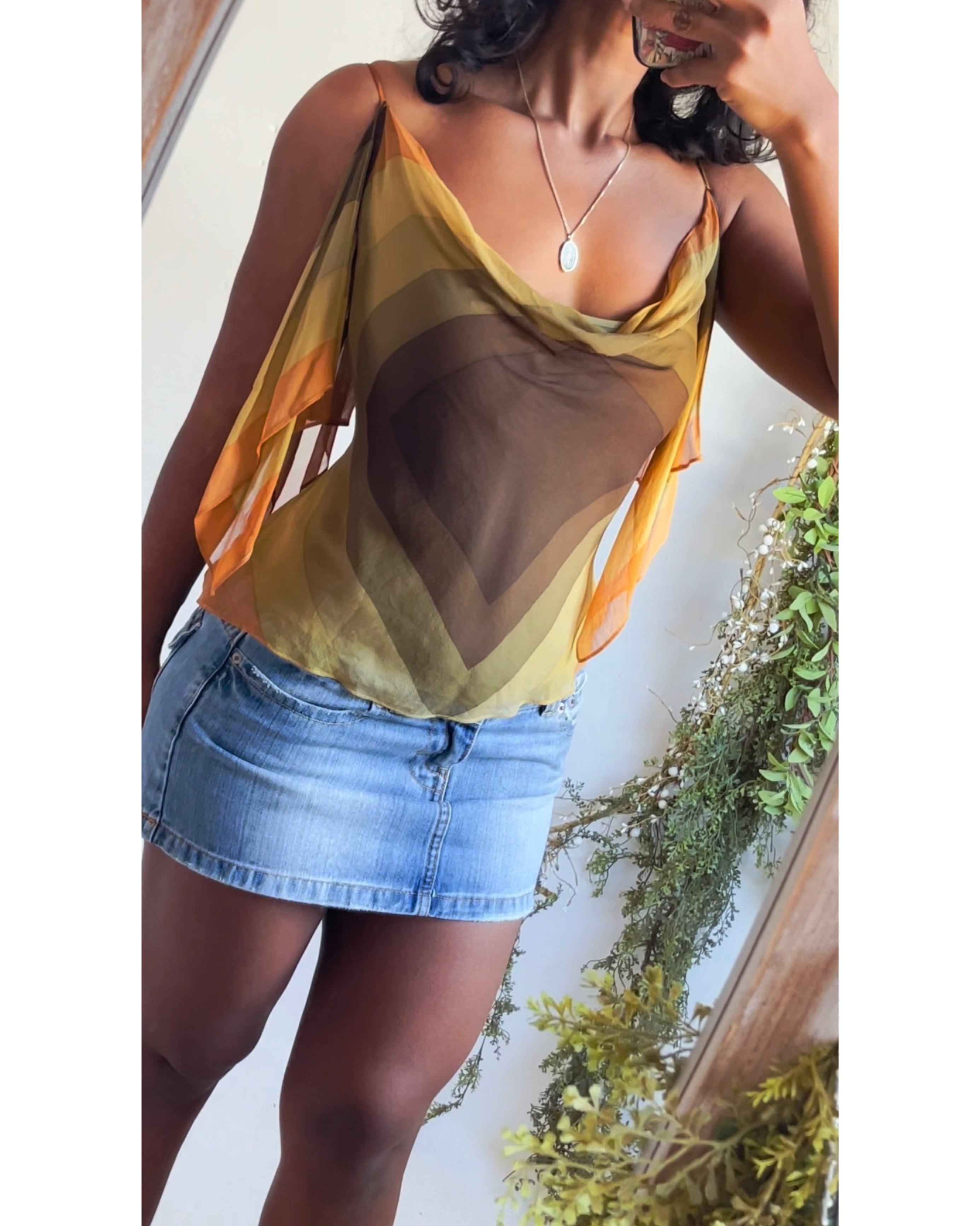 Silk Abstract Flyaway Sleeve Blouse