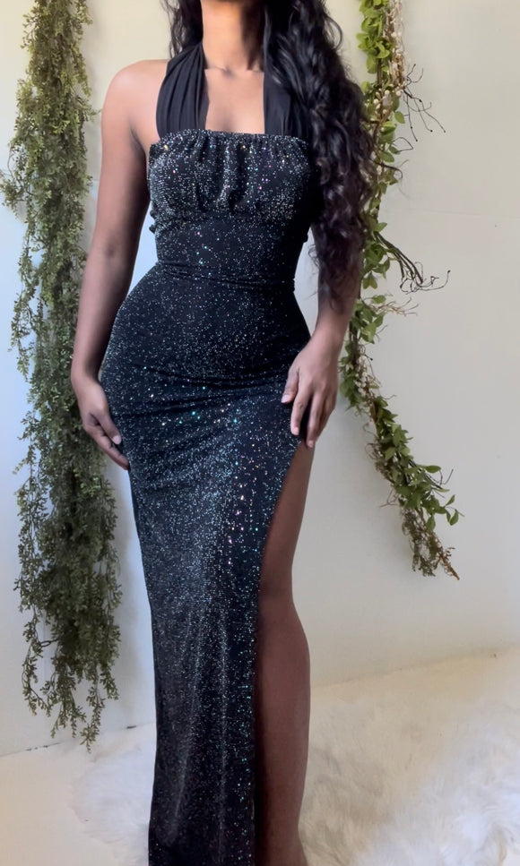 Handmade Sparkle Halter Backless Gown (Made to Order)