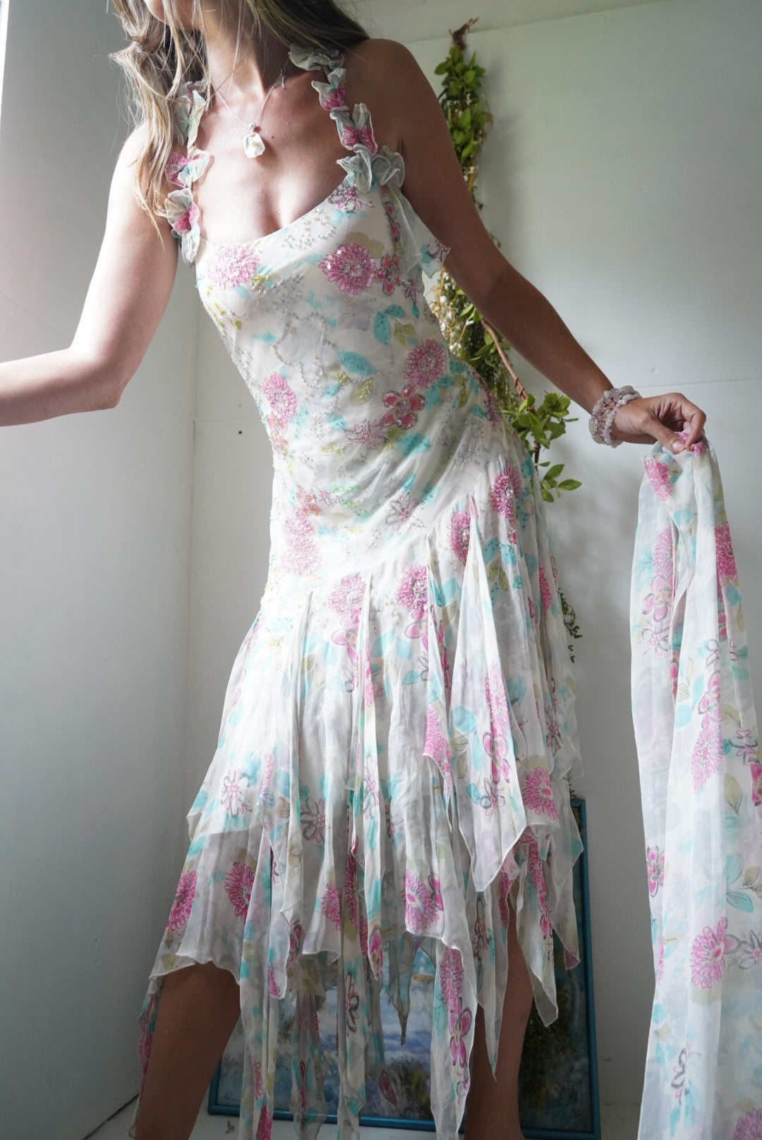 Rare Y2K Diane Freis Silk Fairy Dress with Scarf