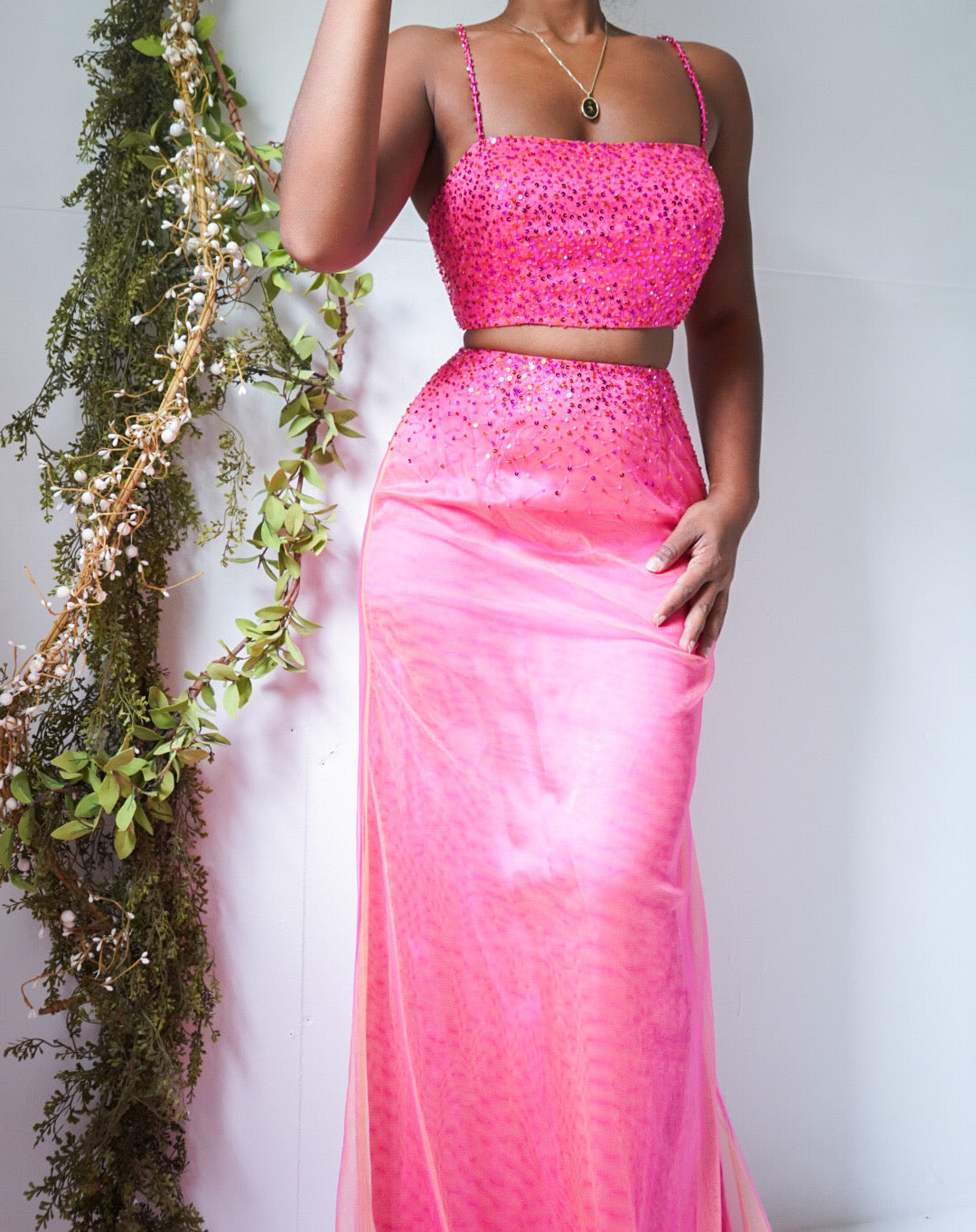 Rare Vintage Layered Bright Pink 2 Piece Set