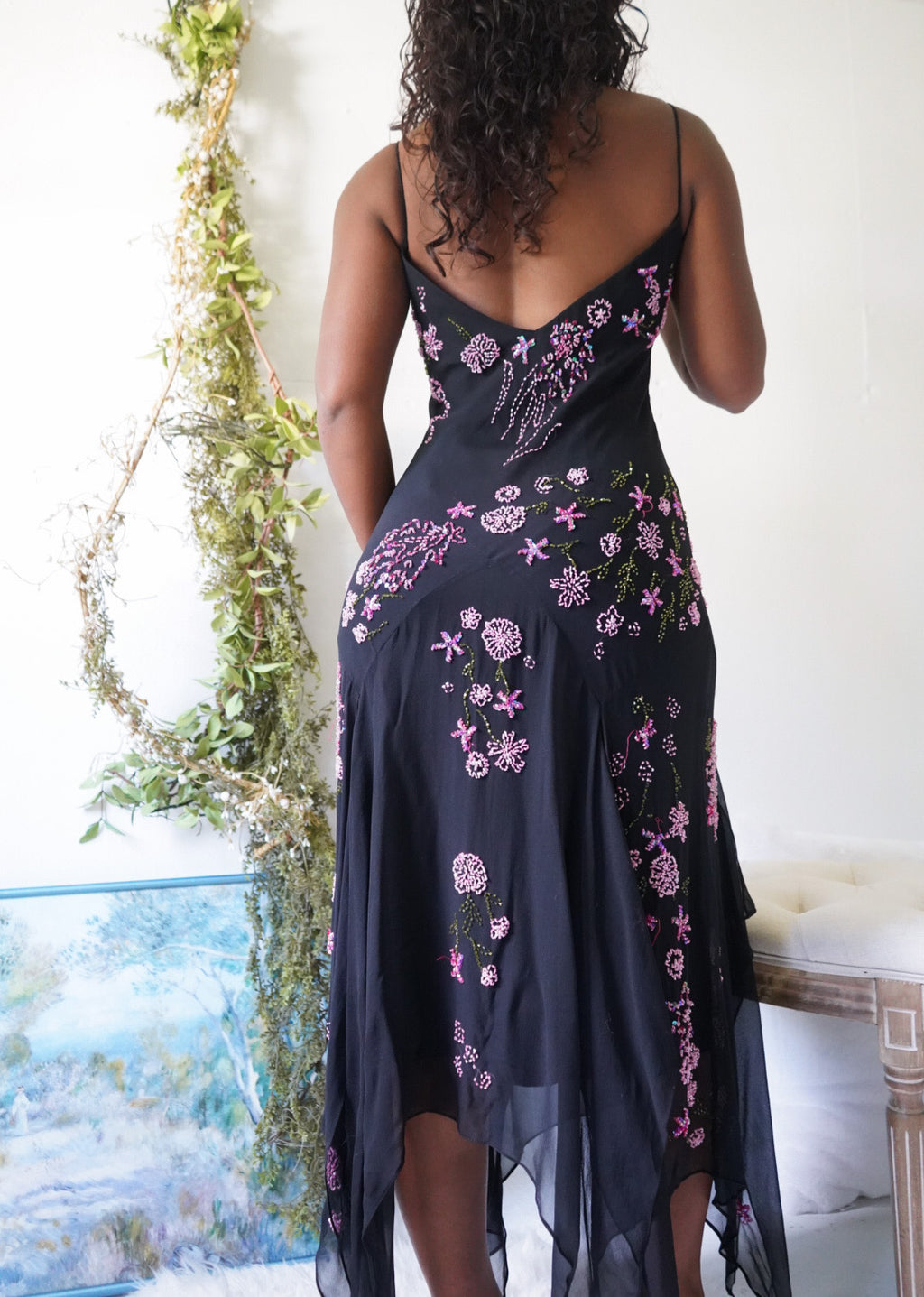 Y2K Black & Pink Beaded Silk Fairy Dress