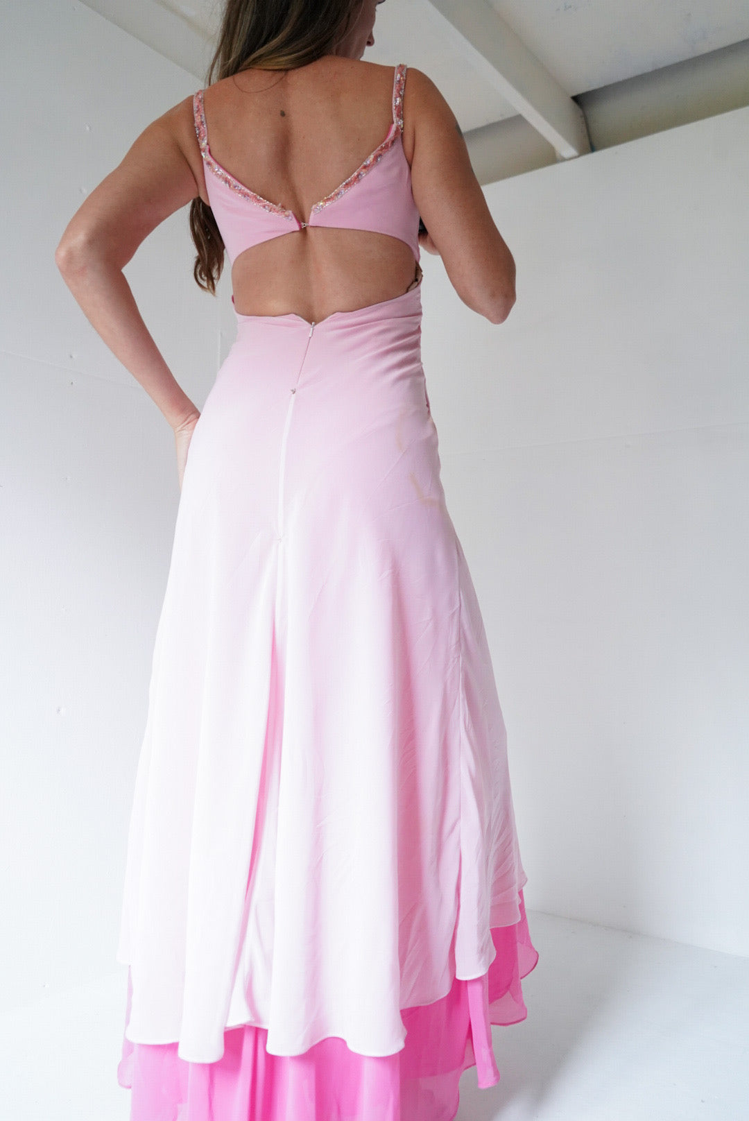 Y2k pink beaded fairy highlow gown