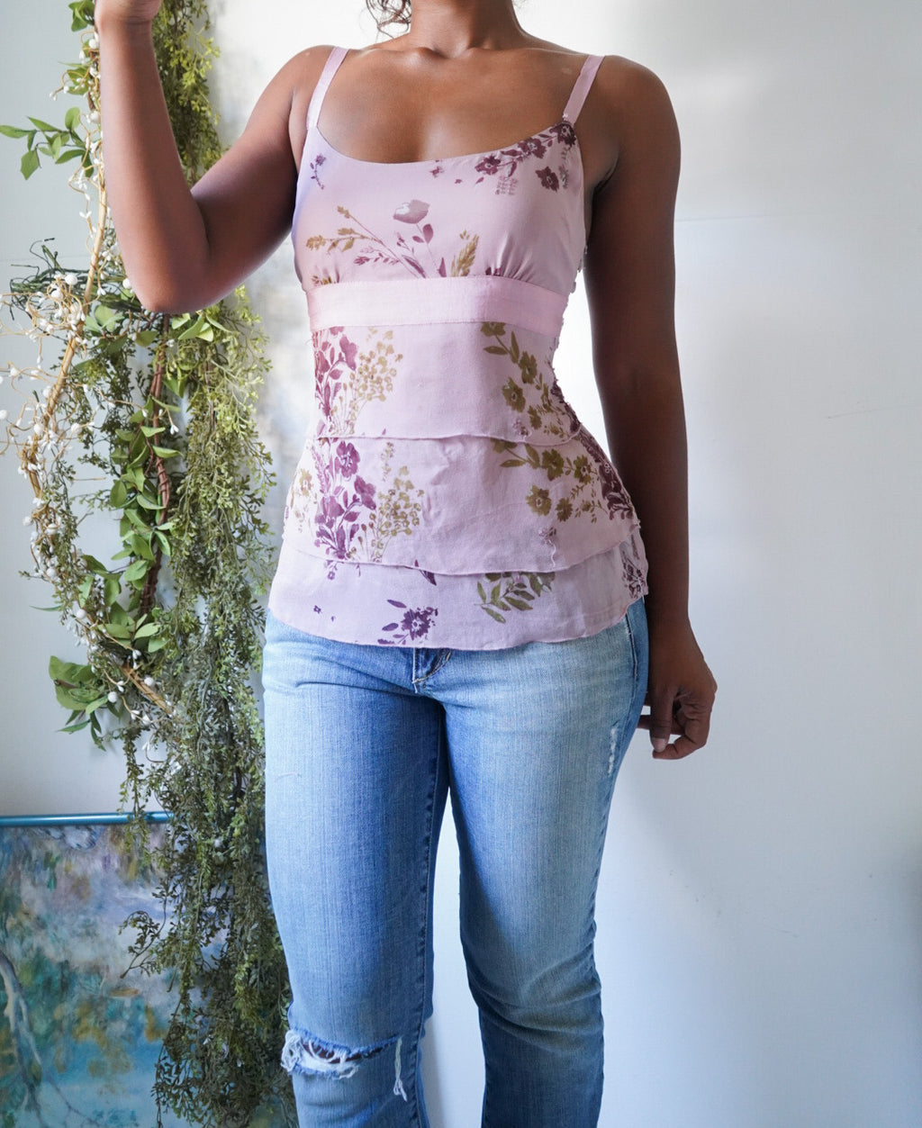 Y2K Silk Dusty Lavender Ruffle Layer Top