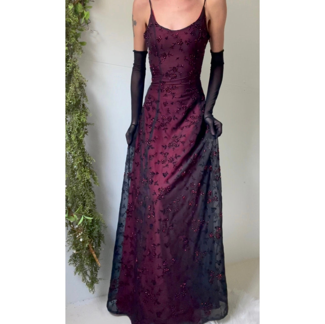 Black and Red Beaded Layered Gown