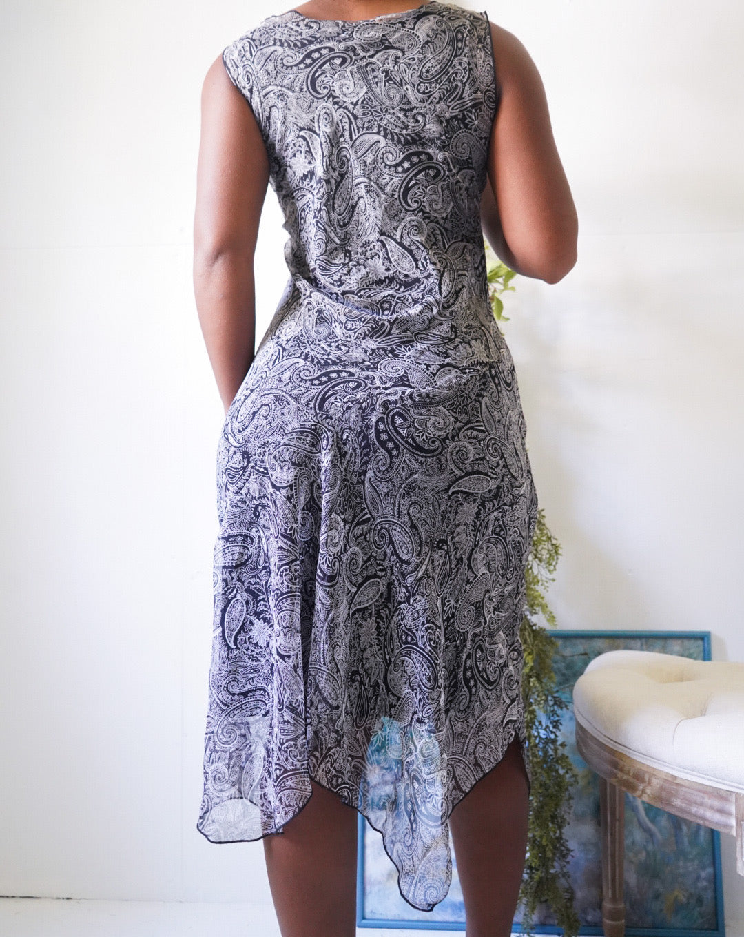 Y2K Monochrome Paisley Slip Dress