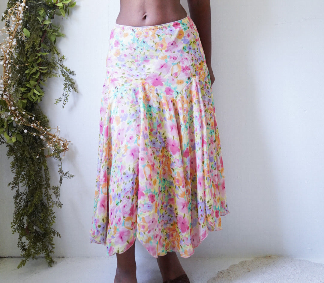 Y2K Spring Watercolor Floral Midi Skirt