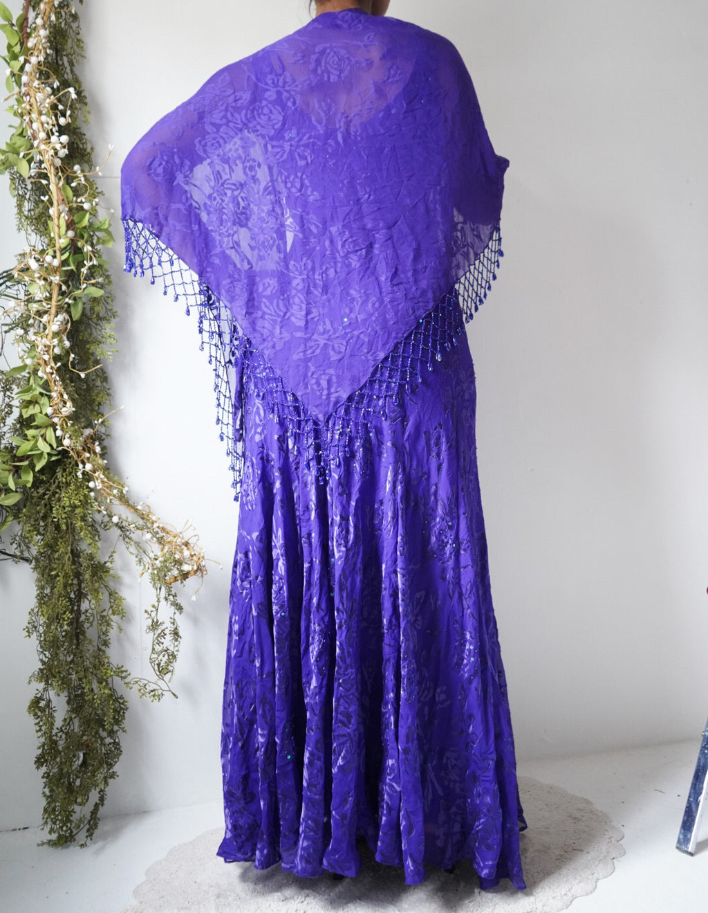 Vintage Y2K Silk Burnout Beaded Dress and Scarf