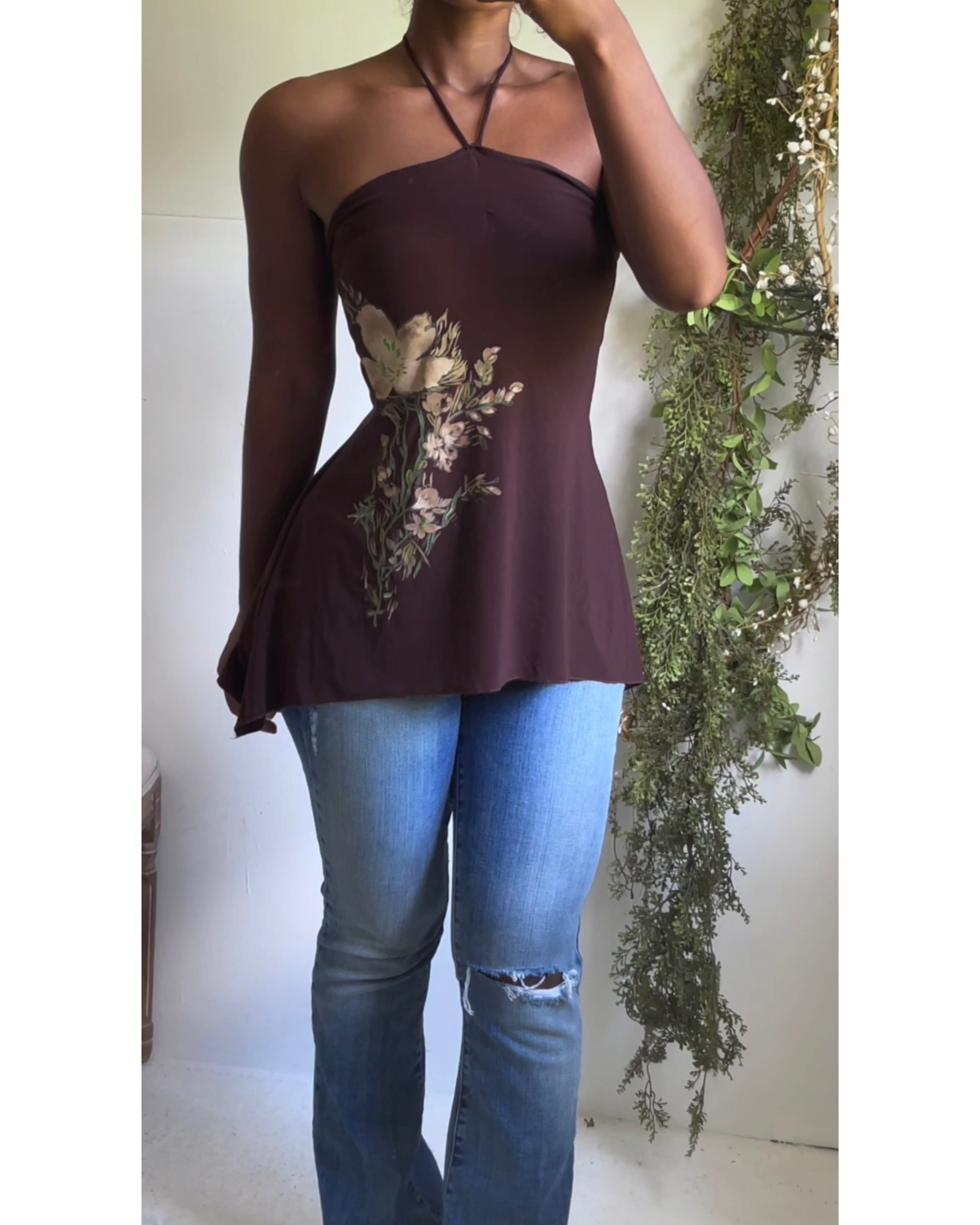 Strapless Halter Brown Boho Fairy Top