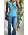 Y2K Turquoise Embellished Neckline Tank