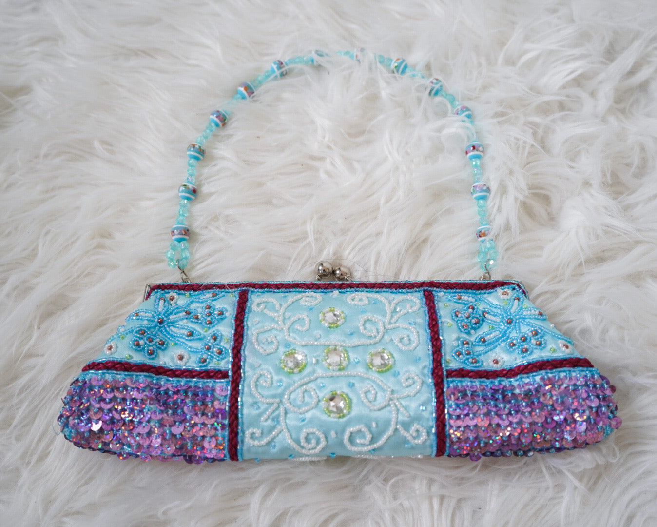 Beaded Blue Patchwork Fairy Clutch