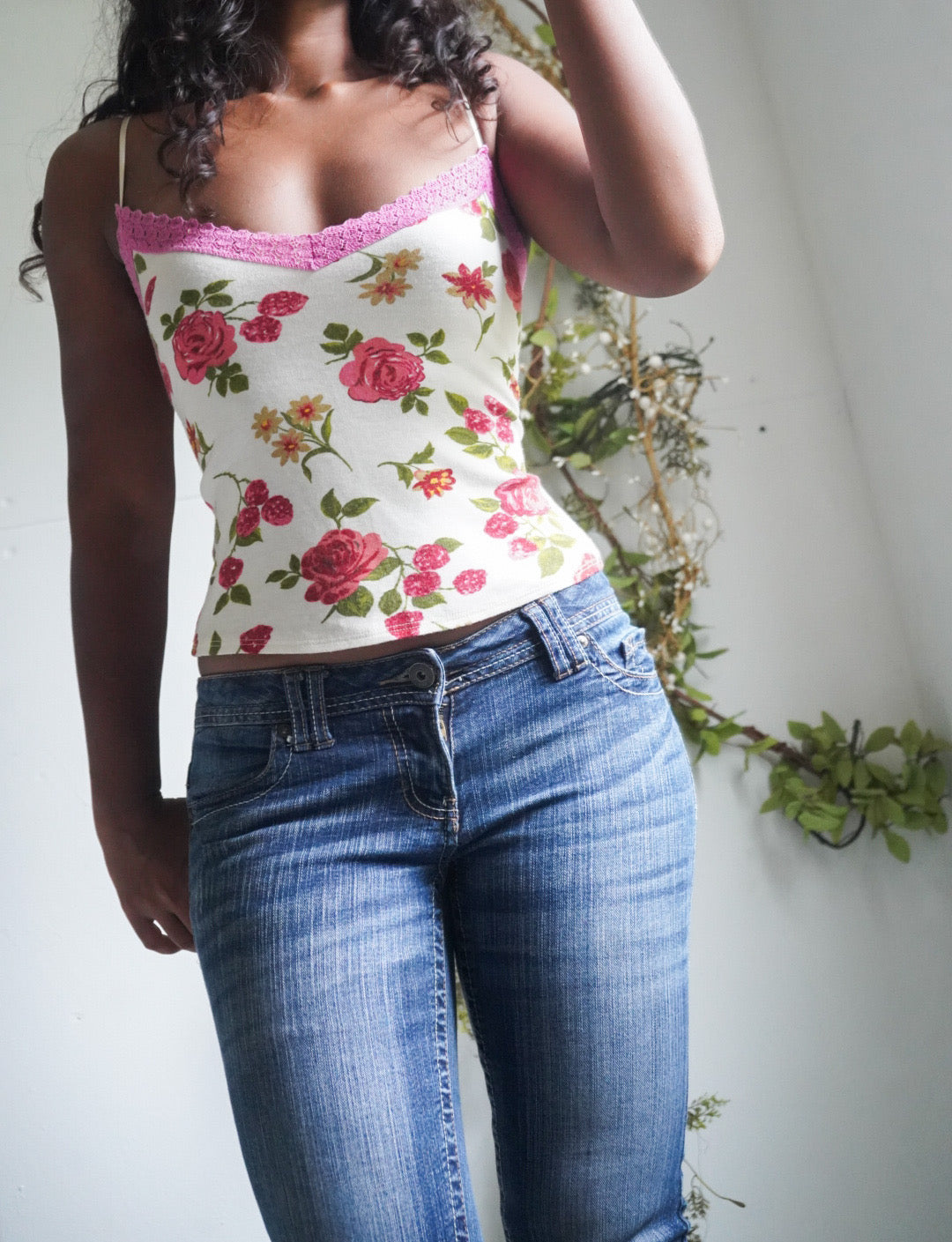 Y2K Romantic Floral Lace Trim Cami