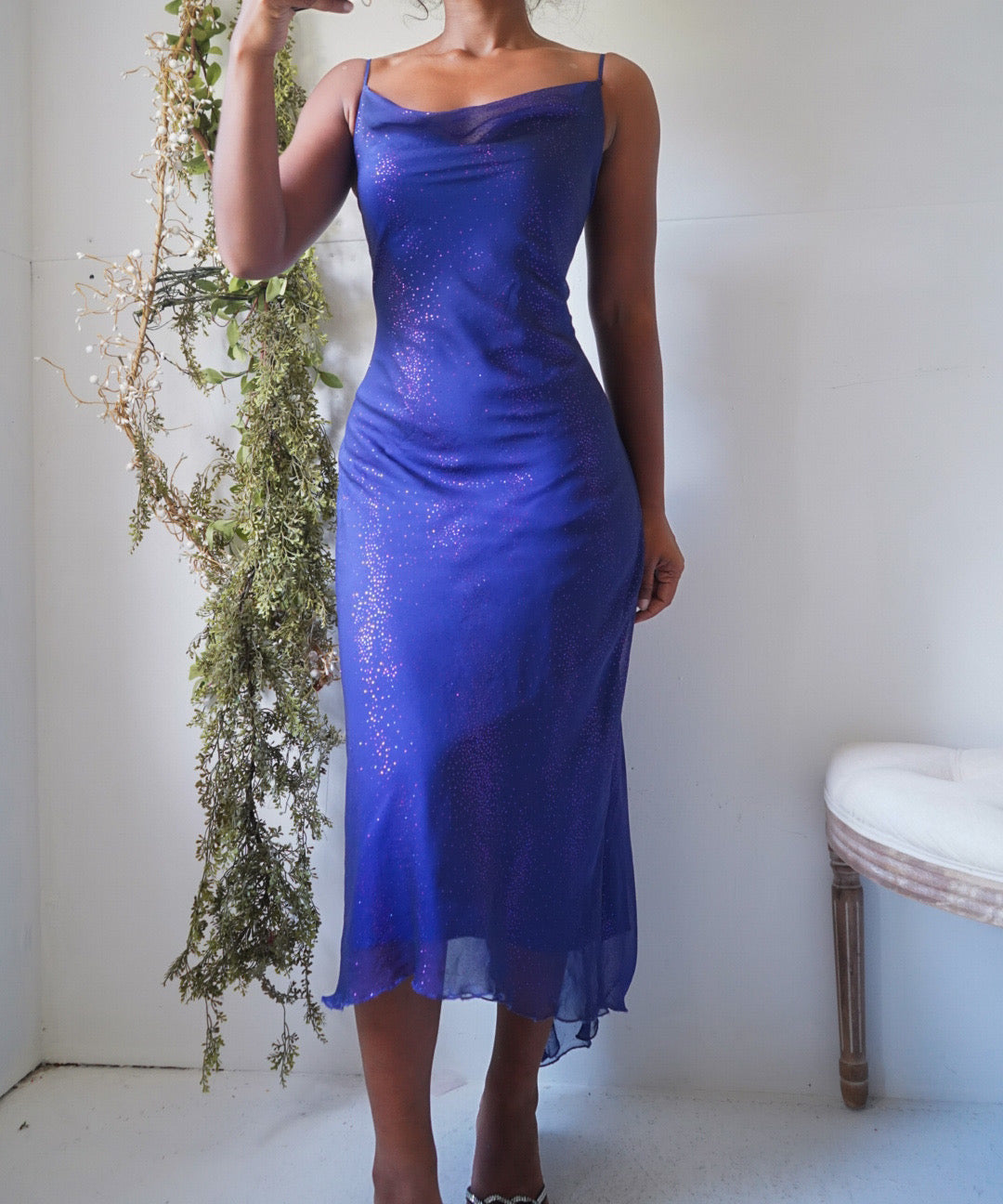 Y2K Dark Indigo Sparkle Slip Dress