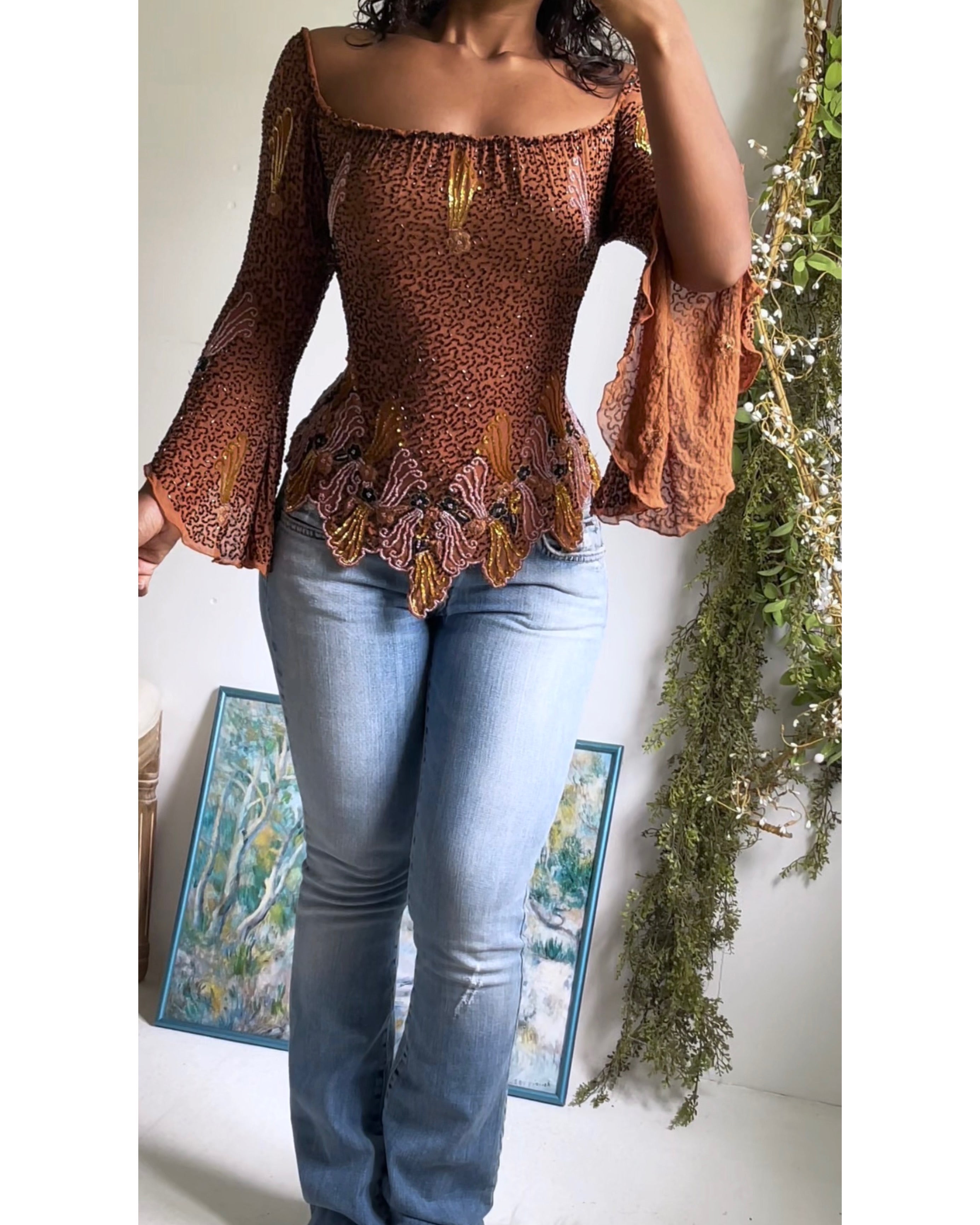 Rare Y2K Silk Beaded Boho Fairy Top