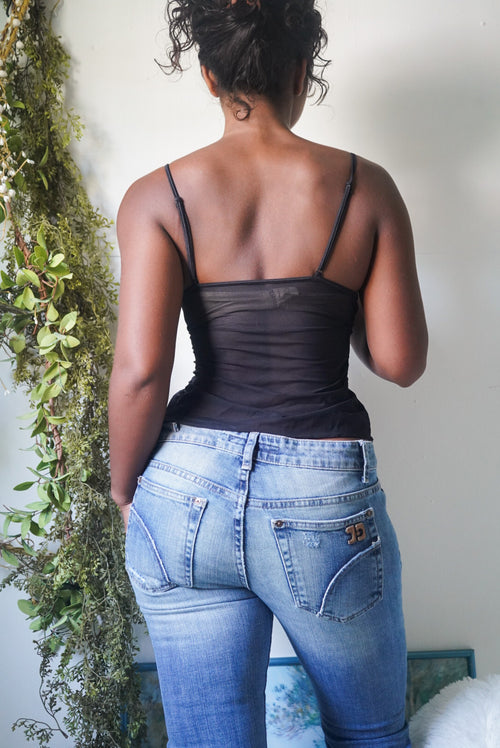 Y2K Sheer Black Embroidered Detail Cami