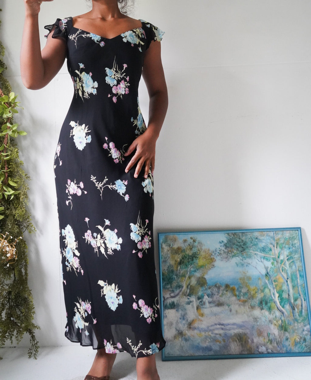 Y2K Black Garden Floral Maxi Dress