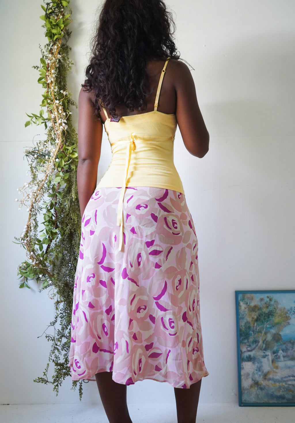 Y2K Pink and Cream Ditsy Rose Skirt