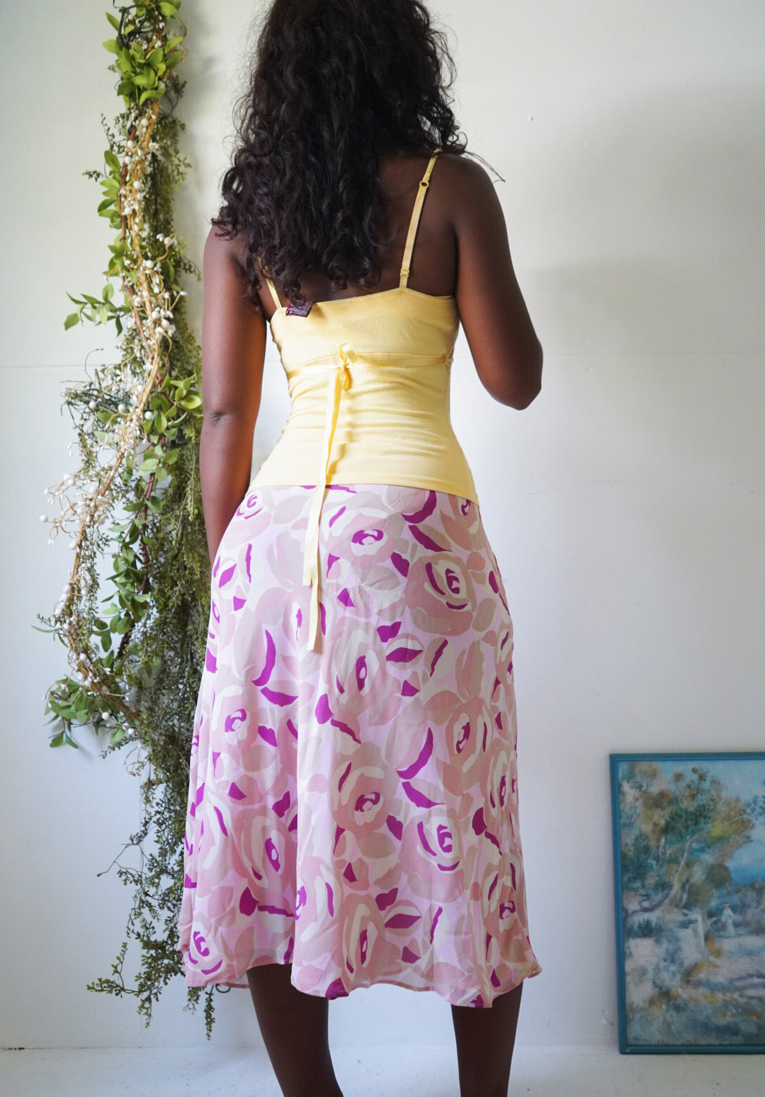 Y2K Pink and Cream Ditsy Rose Skirt