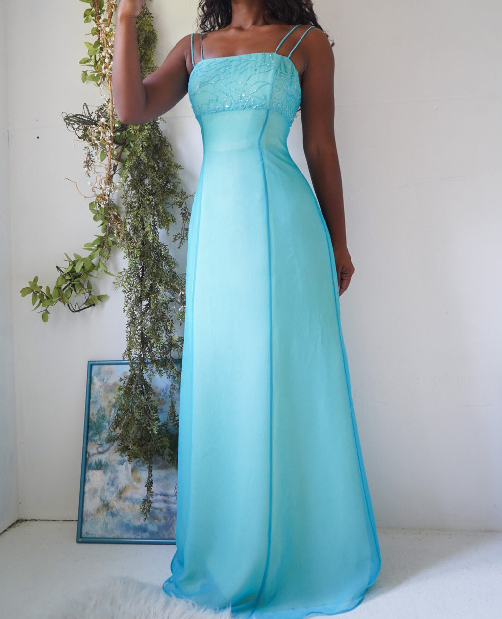Y2K Turquoise and Yellow Layered Prom Dress