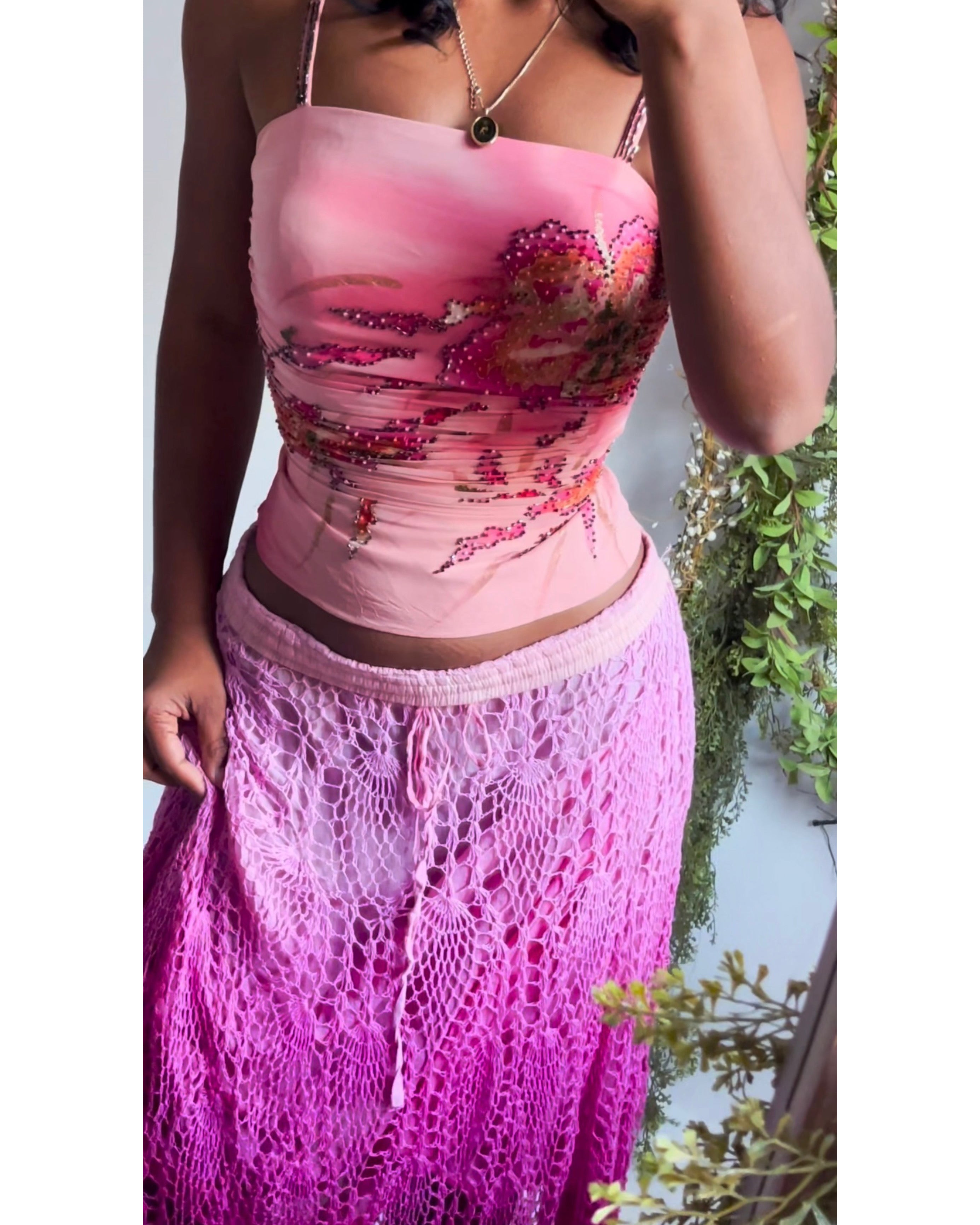 Rare Y2K Ombre Pink Silk Beaded Corset Top
