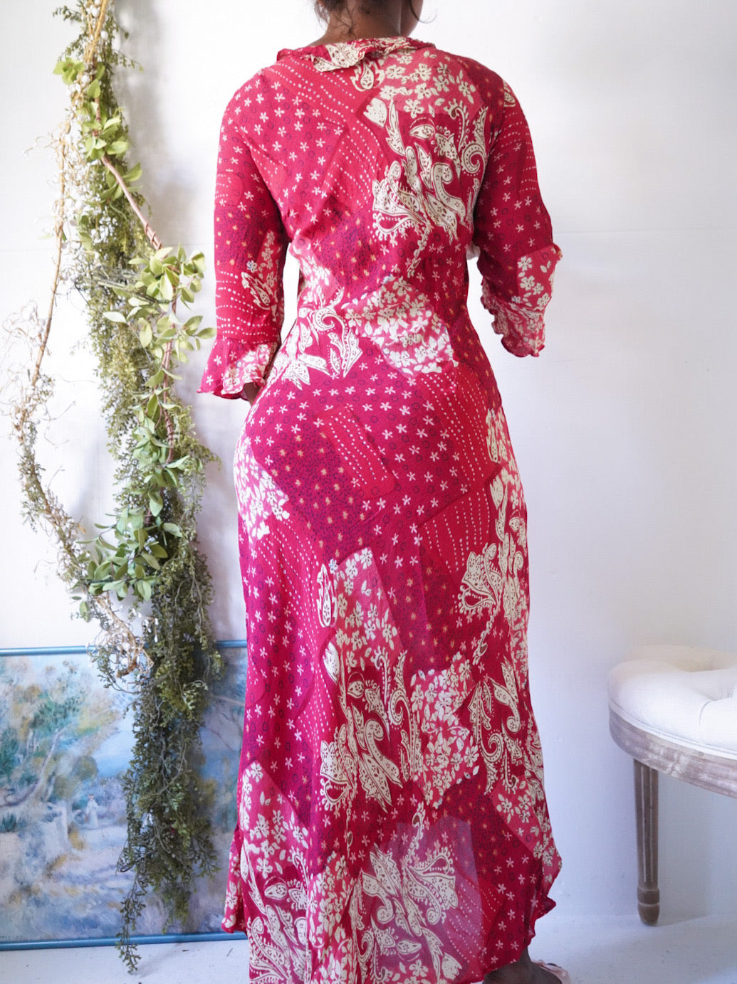 Y2K Patchwork Boho Ruffle Sleeve Dress