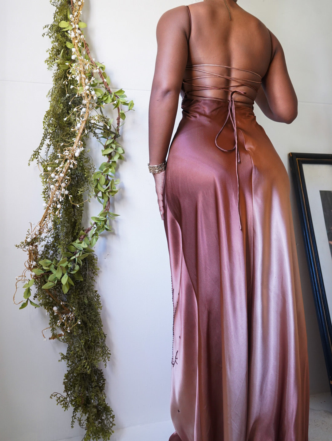 Rare Y2K Ombre Brown Beaded Formal Dress