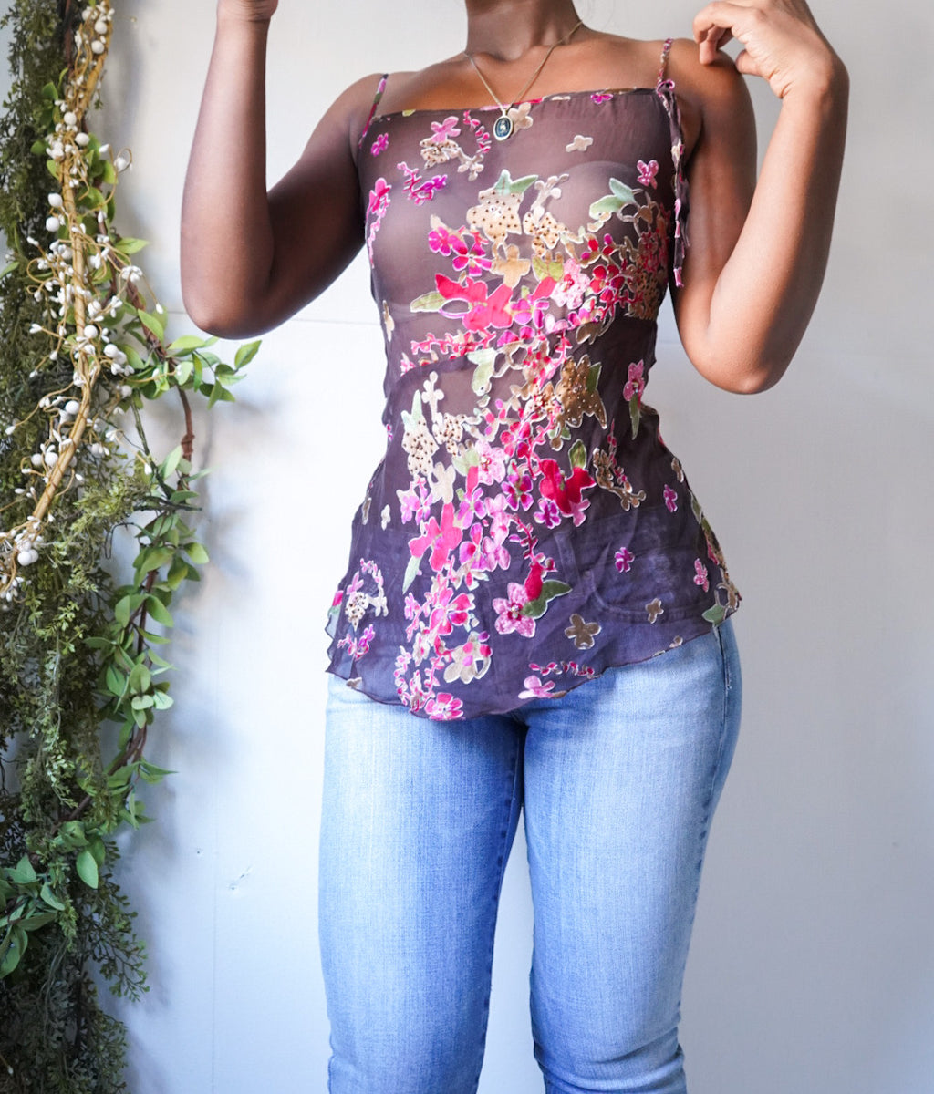 Beaded Silk Burnout Cami