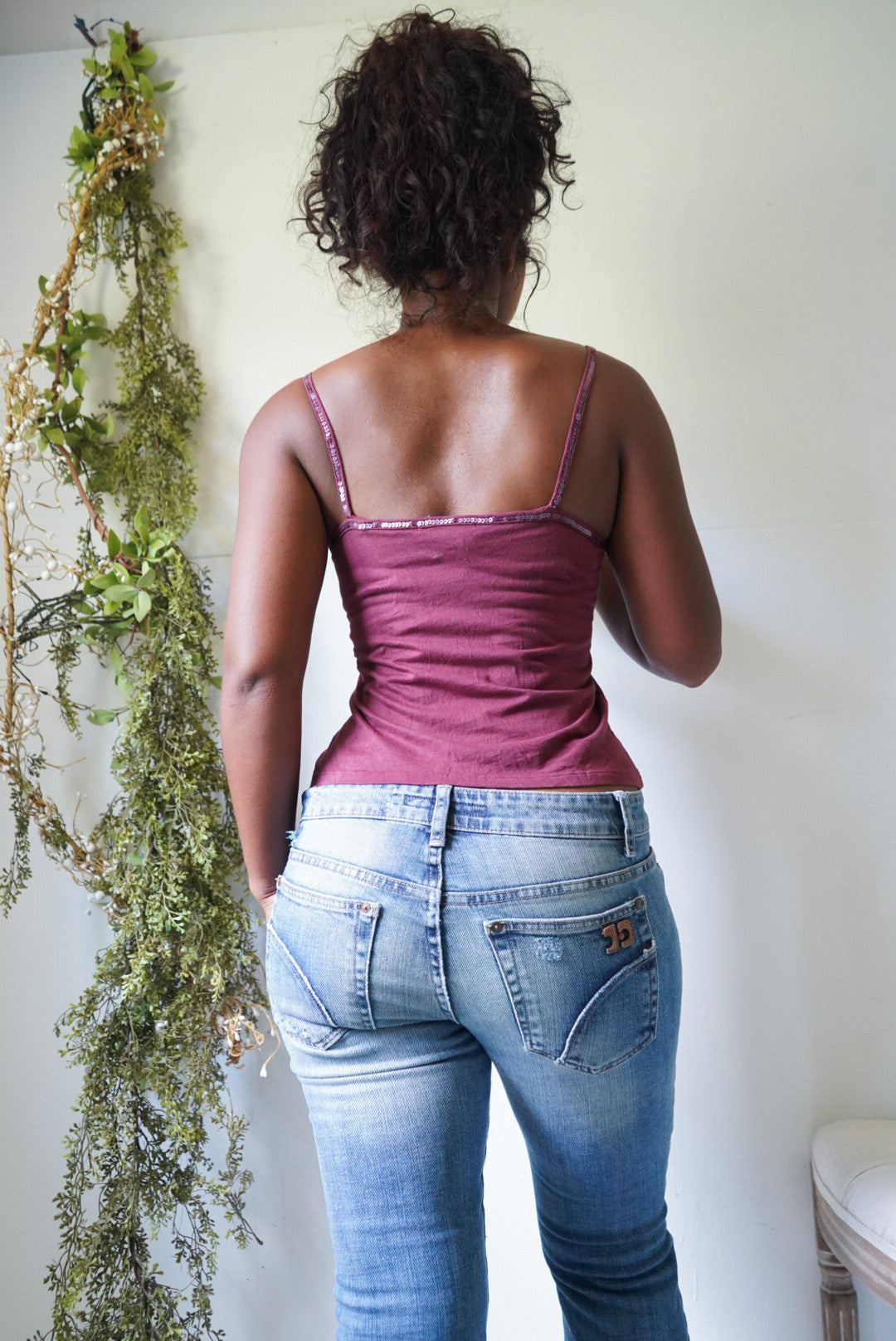 Y2K Maroon Beaded Neckline Cami