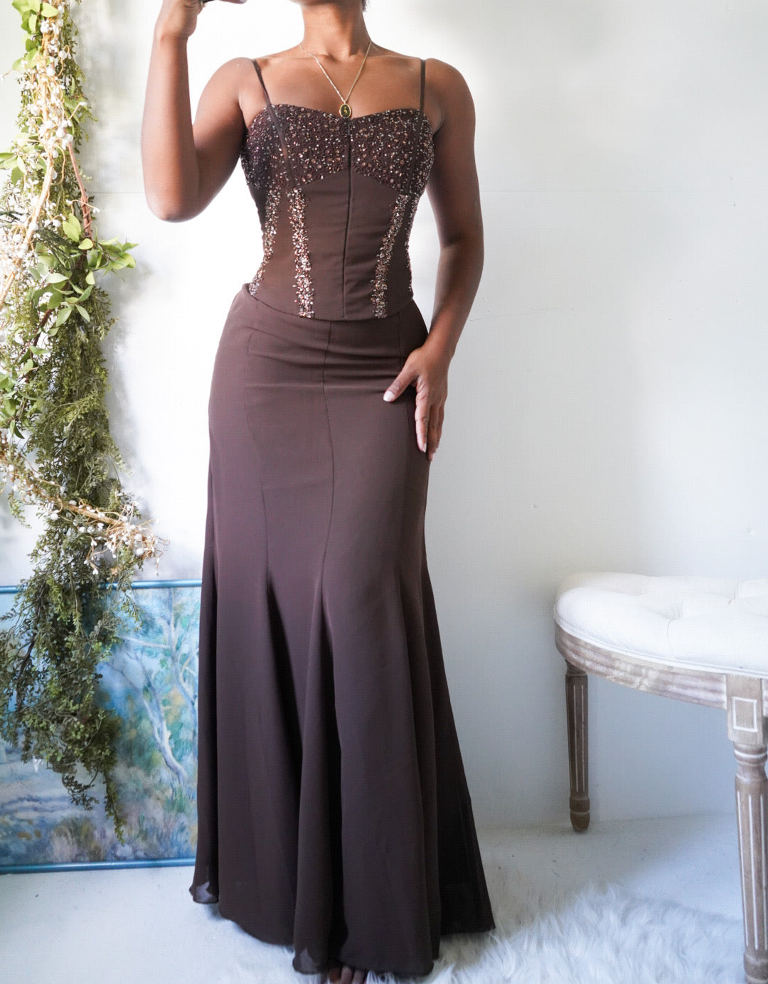 Vintage Y2K Chocolate Corset 2 Piece Set
